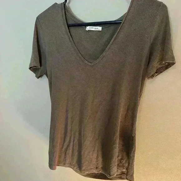 ZARA Plain Brown Tee Size M - Picture 3 of 4